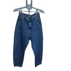 ZARA .Blue Ankle Cropped Jeans with Elastic Waistband